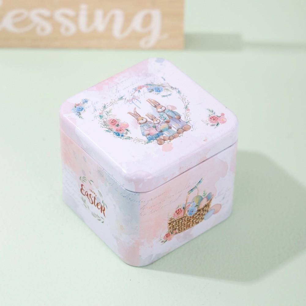Empty Box Easter Gifts Box Square Shape Easter Egg Box Rabbit Tin Storage Box Easter Party