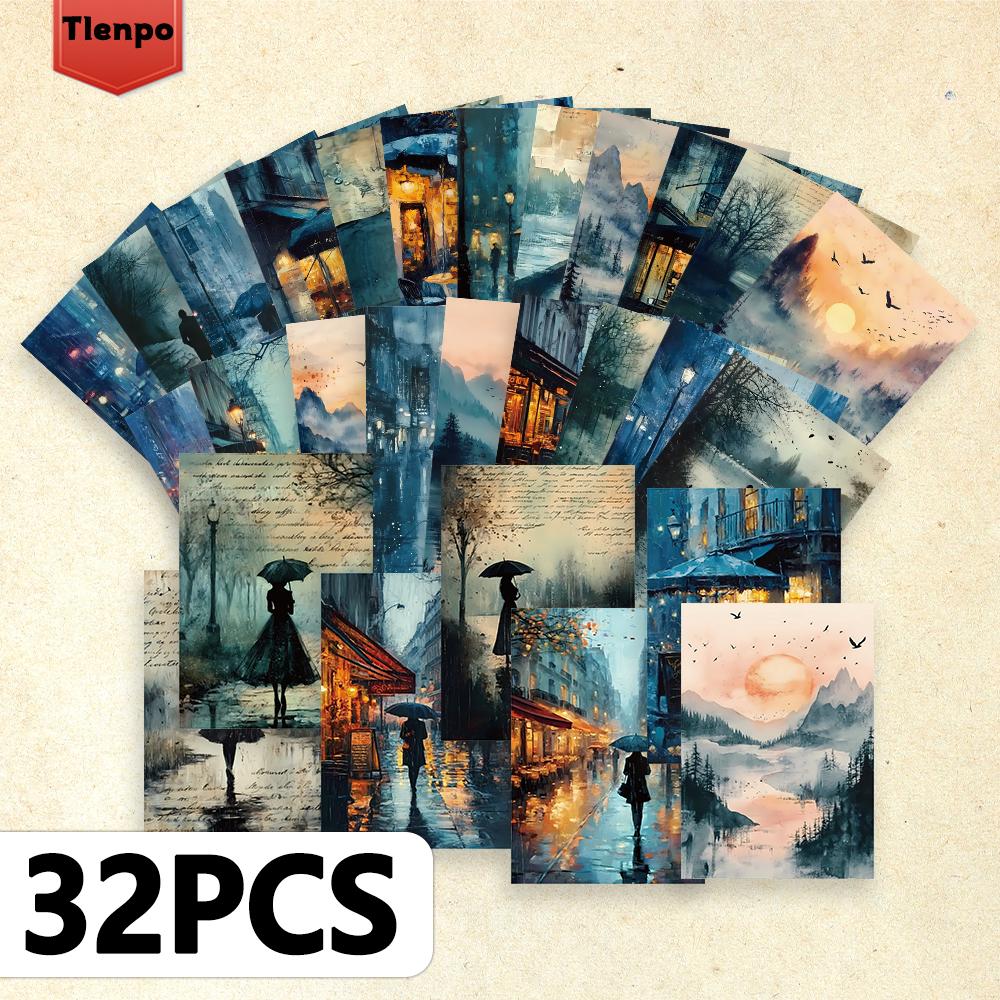 32 Stück, Spaziergang an einem Regentag, Postkarten sammeln, Wandaufkleber, Postkarten zum Versenden, Grußkarten, DIY-Postkarten, Souvenirpostkarten, Dekora