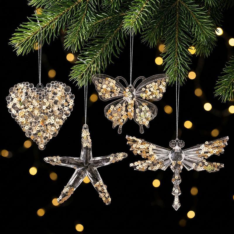 Christmas Ornament Acrylic Sequin Christmas Tree Pendants Snowflake Christmas Supplies Hanging Ornament