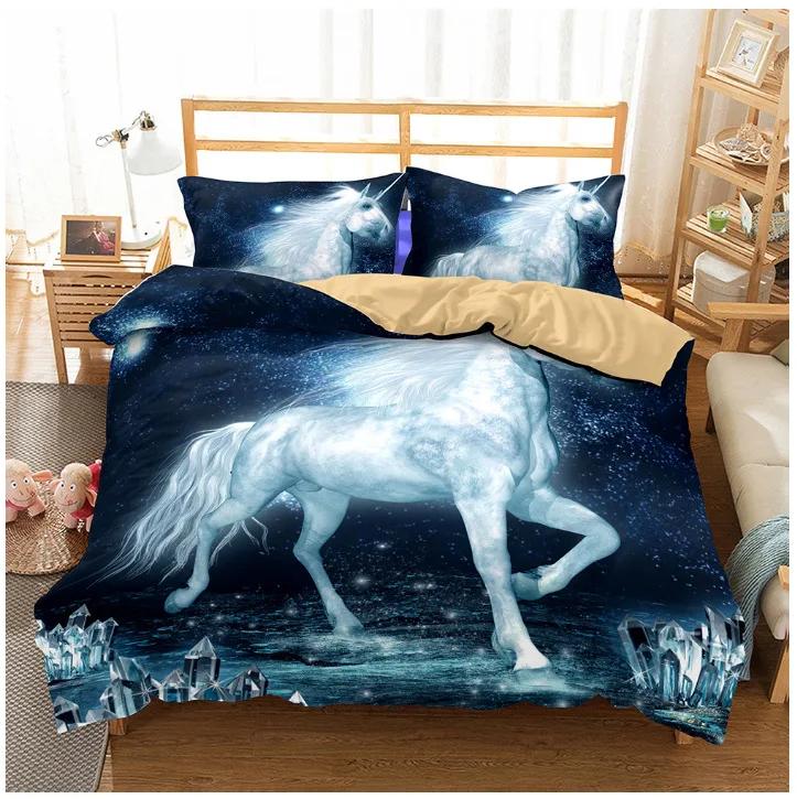 Iceberg Unicorn Quilt Cover Set Pillow Cover 3D Print Pink Green Babysbreath Navy Blue Bed Cover Set For Boy Gril Teen Dropship