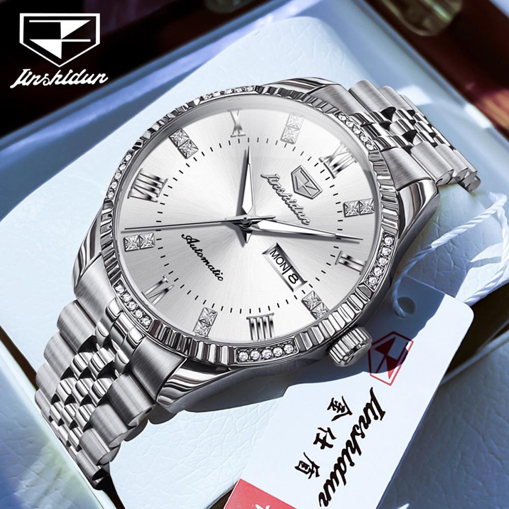 JSDUN Luxury Man Watch Diamond Lap Stainless Steel Automatic Mechanical Men's Watch Waterproof Luminous Calendar Wristwatch 8970