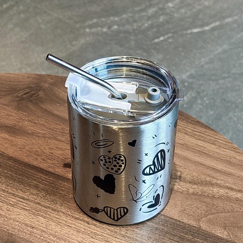 Neue Kaffeetasse Thermos Edelstahl doppelwandig Kühlbecher mit Strohhalm Eis Amerikanische Kaffeetasse Wasserflasche Tragbarer wiederverwendbarer Becher