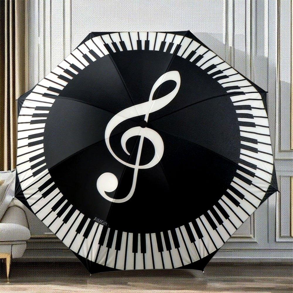 

1pc Automatic Folding Umbrella with Piano Keyboard & Treble Clef Design - Portable Compact Folding Umbrella with 8-Rib Sturdy Iron&8K