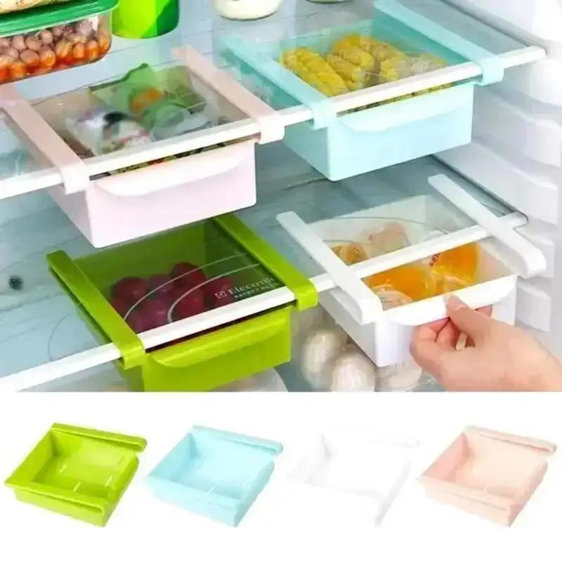 1Pcs Slide Kitchen Refrigerator Storage Box Food Container Fridge Freezer Space Saver Organizer Storage Rack Shelf Holder