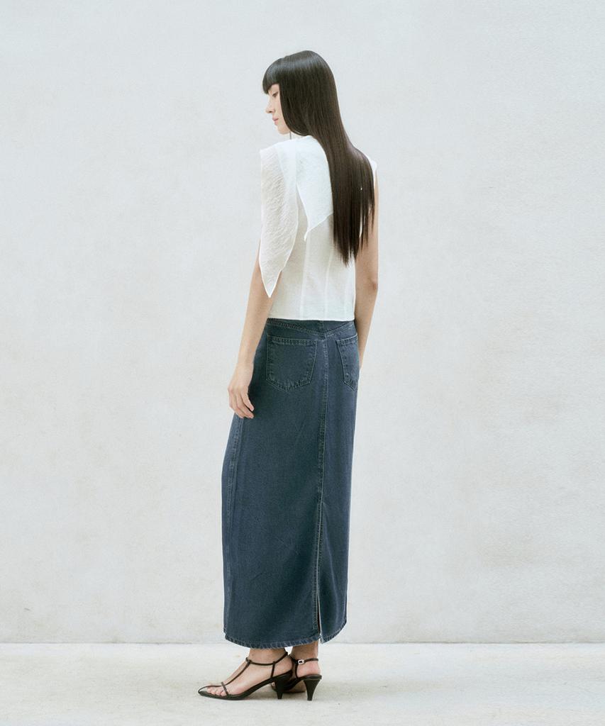 RE RHEE Washed Denim Midi Skirt