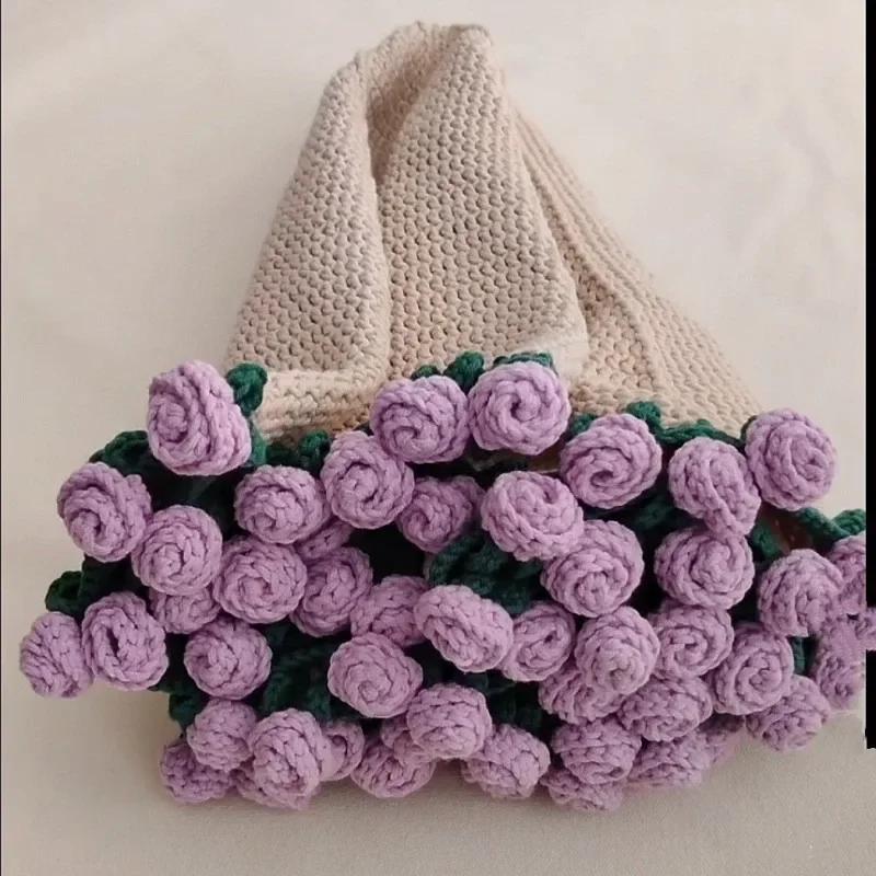 Finished Rose Blanket Bouquet Rose Flowers DIY Hand-woven Crocheting Stitch Blankets Girls Mother's Day Valentine's Day Gifts
