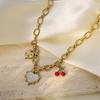 French Fashion Gold-Plated Multi-Element Hollow Love Titanium Steel Cherry Pendant Necklace Personalized Versatile Shell Girl