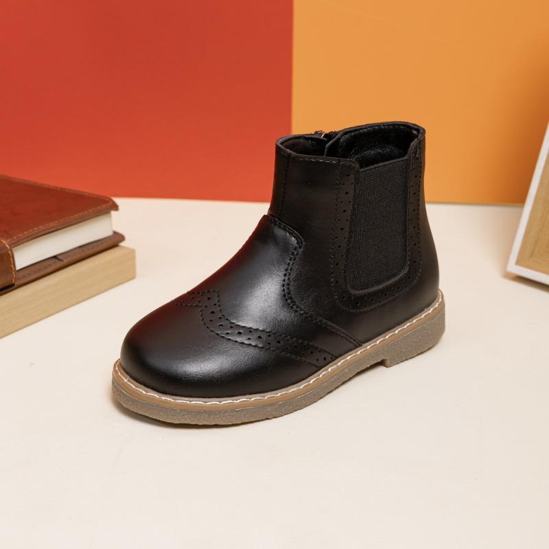 

Children s Ankle Boots Retro Boys Girls Short Boots School Performance Formal Kids Causal Leather Boots Non-slip 21 чёрный