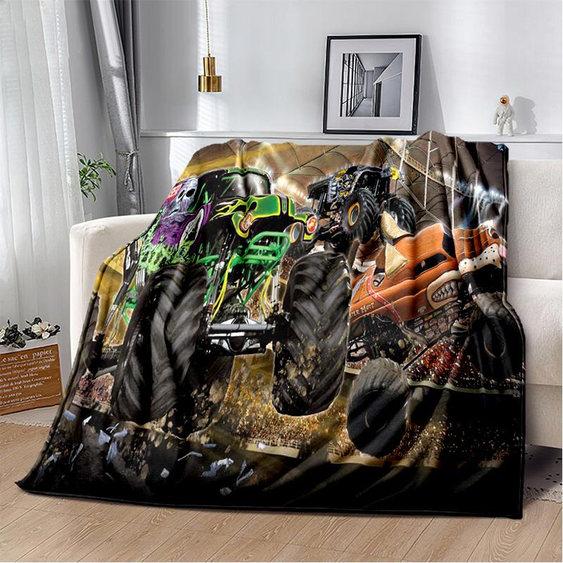 3D Monster Jam Monster Truck Cartoon Blanket,Soft Throw Blanket for Home Bedroom Bed Sofa Picnic Travel Office Cover Blanket Kid