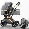 Reversible High Landscape 3-in-1 Baby Stroller with Reclining Seat and Shock Absorption