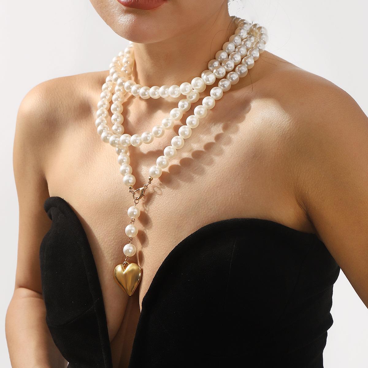 

Tooxika Creative Pearl Long Sweater Chain Temperament And Elegant Heart Shaped Spare Layers Necklace For Women золотий