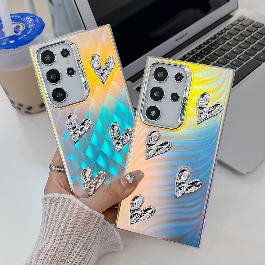 Suitable for Samsung S25ultra Mobile Phone Case S24Plus Three Dimensional DIY Love Heart A16 Electroplated Laser Hard Case