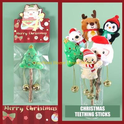 92MF Christmas Theme Cats Licking Toy Natural Matatabi Chewing Toy for Various Cats Hairballs Control Teaser 3Pcs