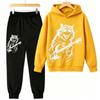 Fashion Rock Cat Guitar Player Animal Cat Print Kids Pullovers Pants 2-piece Set Street Casual Fashion Hoodies Vintage Boy's Girl Clothes