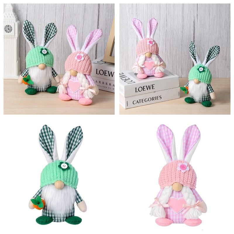Chaoya Easter Fabric Faceless Bunny Couple Dolls Knitted Hat Decoration Figurines