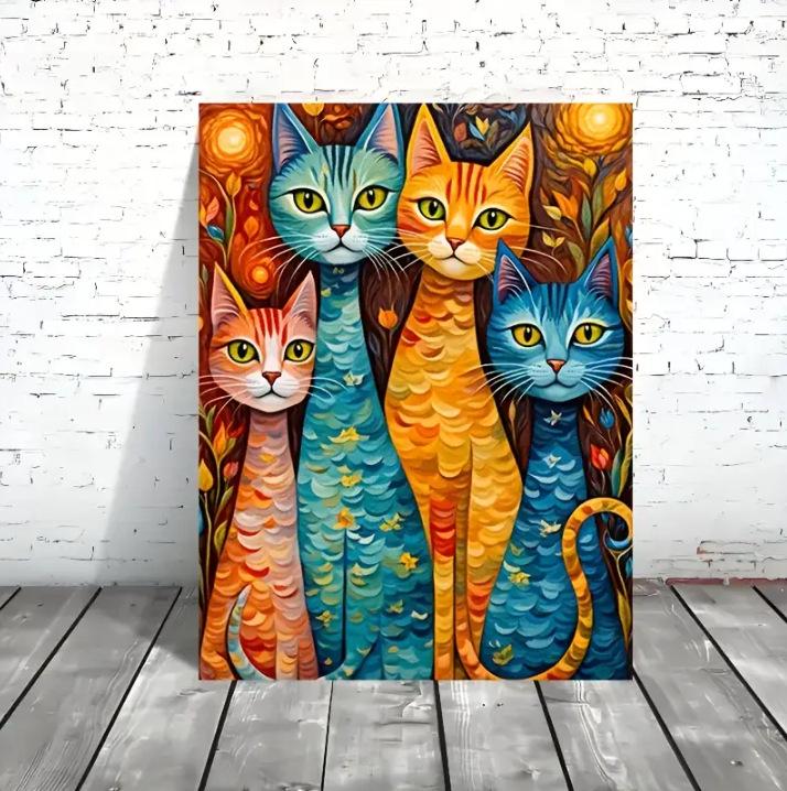 Colorful Cat Art Canvas for Living Room or Bedroom Wall