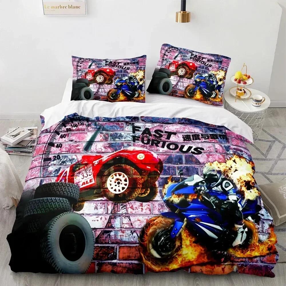 Top 3D Print Motorcycle Bedding Set Boys Girls Twin Queen King Size Duvet Cover Pillowcase Bed For boys Adult Home Textileextile