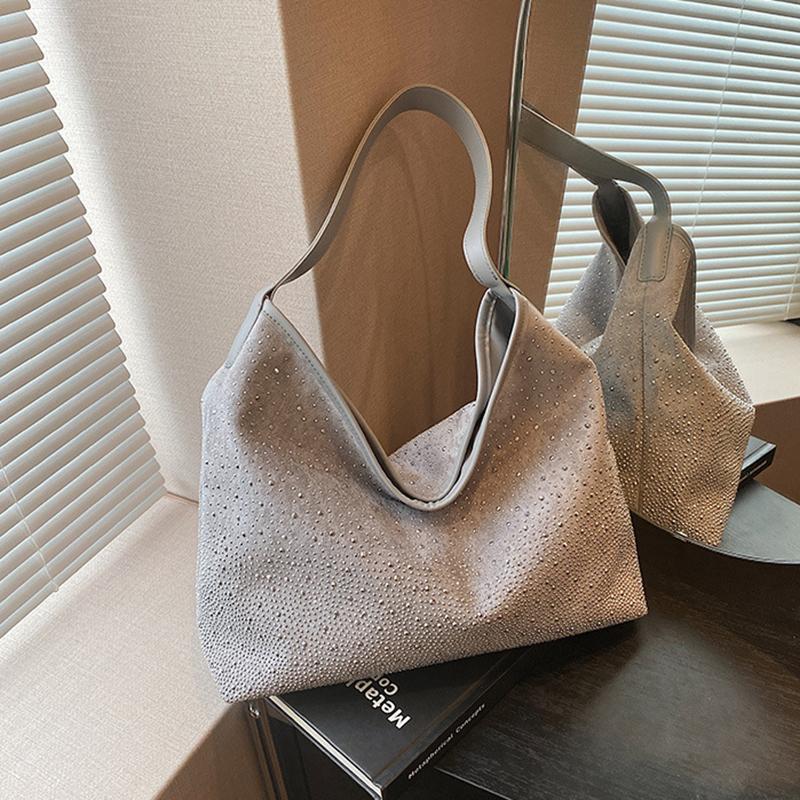 

Yogodlns Новая Мода Ретро Дизайн Сумка-тоут Блестящие Стразы Сумка на Плечо Женская Элегантная Повседневная Вместительная Сумка Под Мышку 35x14x30cm серый