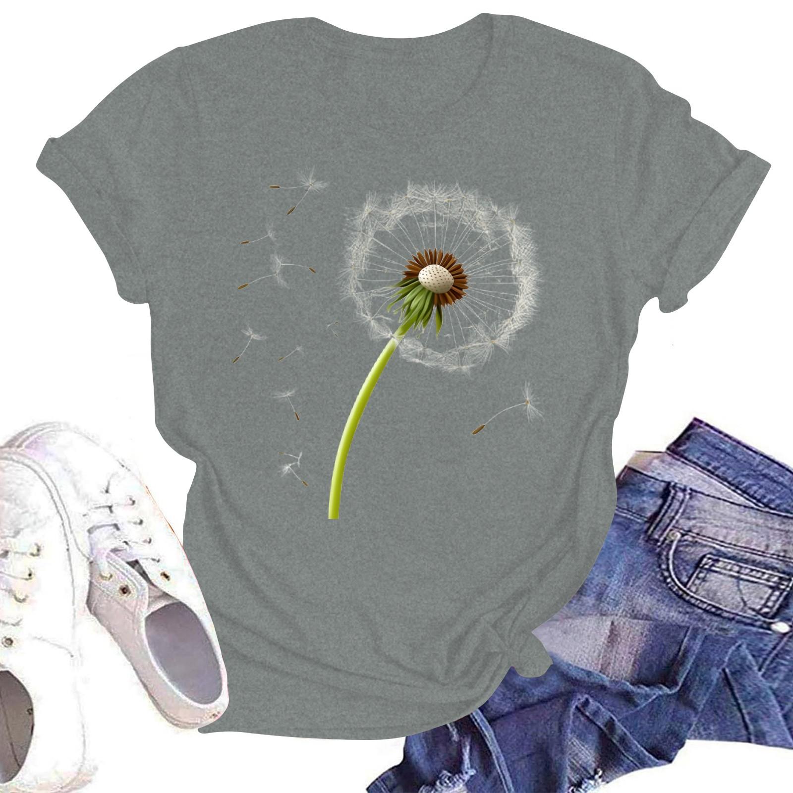 

Женская повседневная свободная футболка с принтом, круглый вырез, пуловер, короткий рукав, топ L