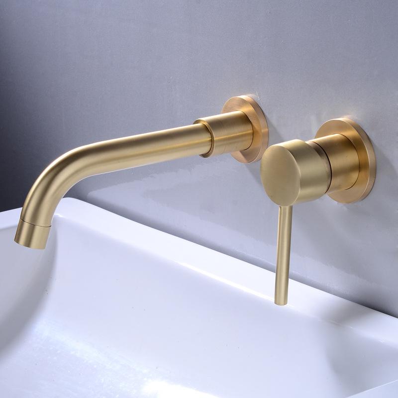 Gun Gray Badezimmer Waschbecken Armatur Messing Wandmontierter Mischer Warm- und Kaltwasser Beckenhahn Einhebel Gebürstetes Gold/Gold/Schwarz/Chrom