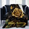1PC Custom Name Golden Rose Elegance flannel blanket versatile,all-season throw suitable for the living room,bedroom,camping,travel,and gift