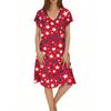 Women's Casual Fashion V-Neck Short Sleeve Floral Print Midi Flowing Dress