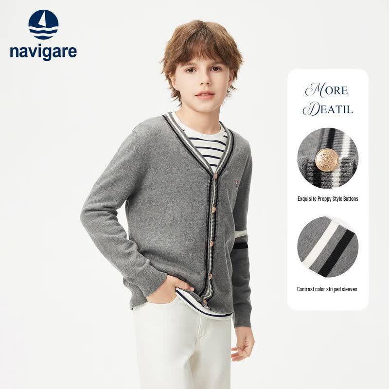 Navigare Boys' School Style V-Neck Knit Cardigan