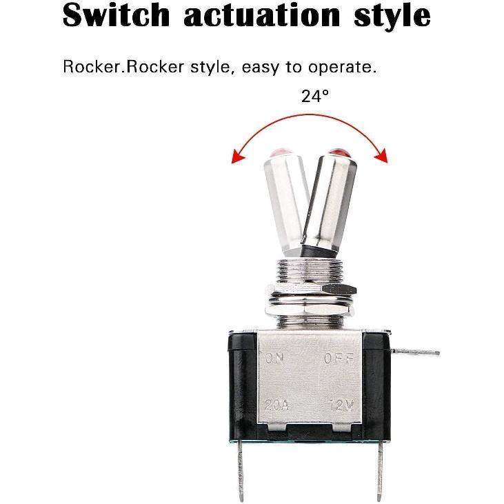 Linkstyle 5PCS 12V LED Toggle Switch, Waterproof 3 Pin SPST 20A ON/Off Red Lighted Rocker Toggle Switch, For Auto Car Marine RV Vehicles Truck Boat