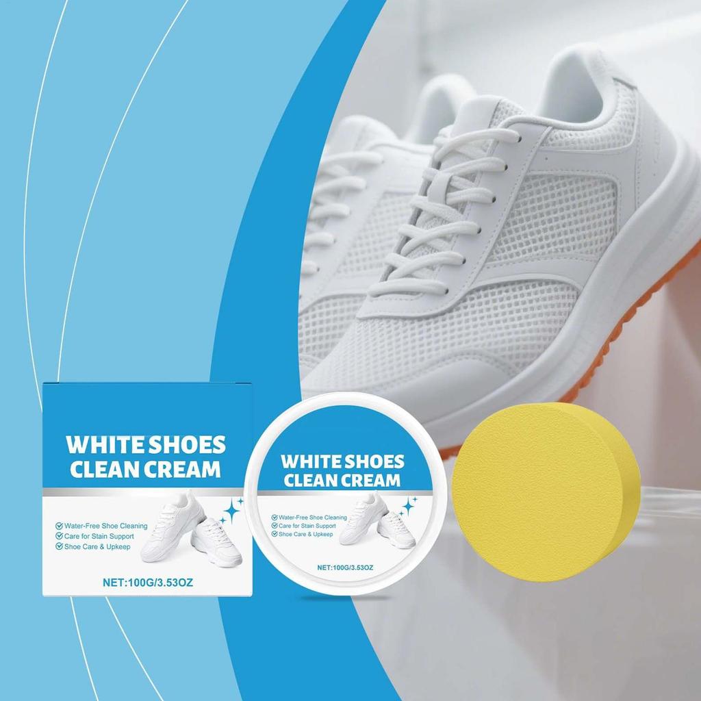 100g White Shoe Cleaner Cream Anti-Yellowing Stain Remover with Sponge Leather Mesh Rubber Canvas Cleaning Kit for Boots Shoes