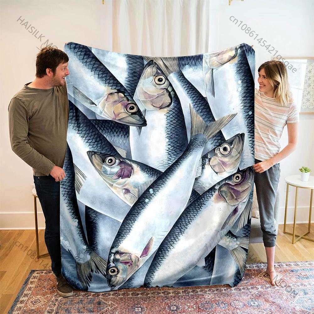 

1PC Interesting Herring Print Blanket Warm Soft Fluffy Kids Adults Sofa Bed Throw Blanket for Home Camping Trips Luxury Gifts 75x90cm