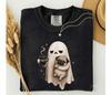 Comfort Colors® Grumpy Ghost Pug T-Shirt, Funny Meh Coffee Halloween Tee, Spooky Pug Lover