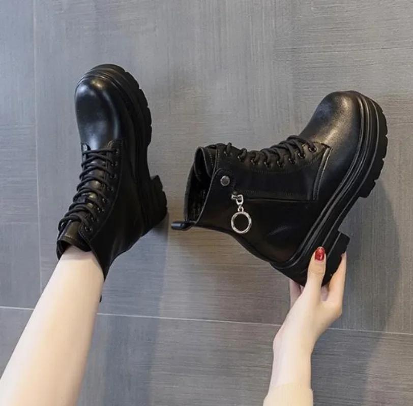 8 см новые ботильоны из натуральной кожи на платформе с клином и скрытым каблуком женские — фото 3