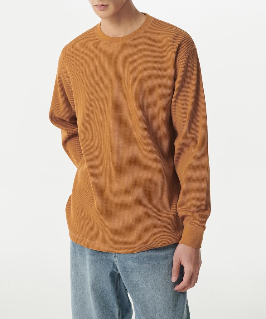 MUSINSA STANDARD Waffle Relaxed Crew Neck Long Sleeve T-Shirt [Terracotta]