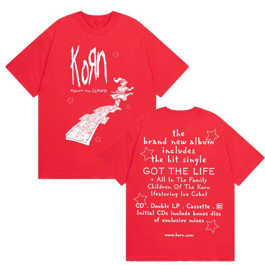 Rock Korn Follow The Leader Double Sided Print T Shirt Men Women Retro Harajuku Fashion Cotton Short Sleeve T-shirts Streetwear