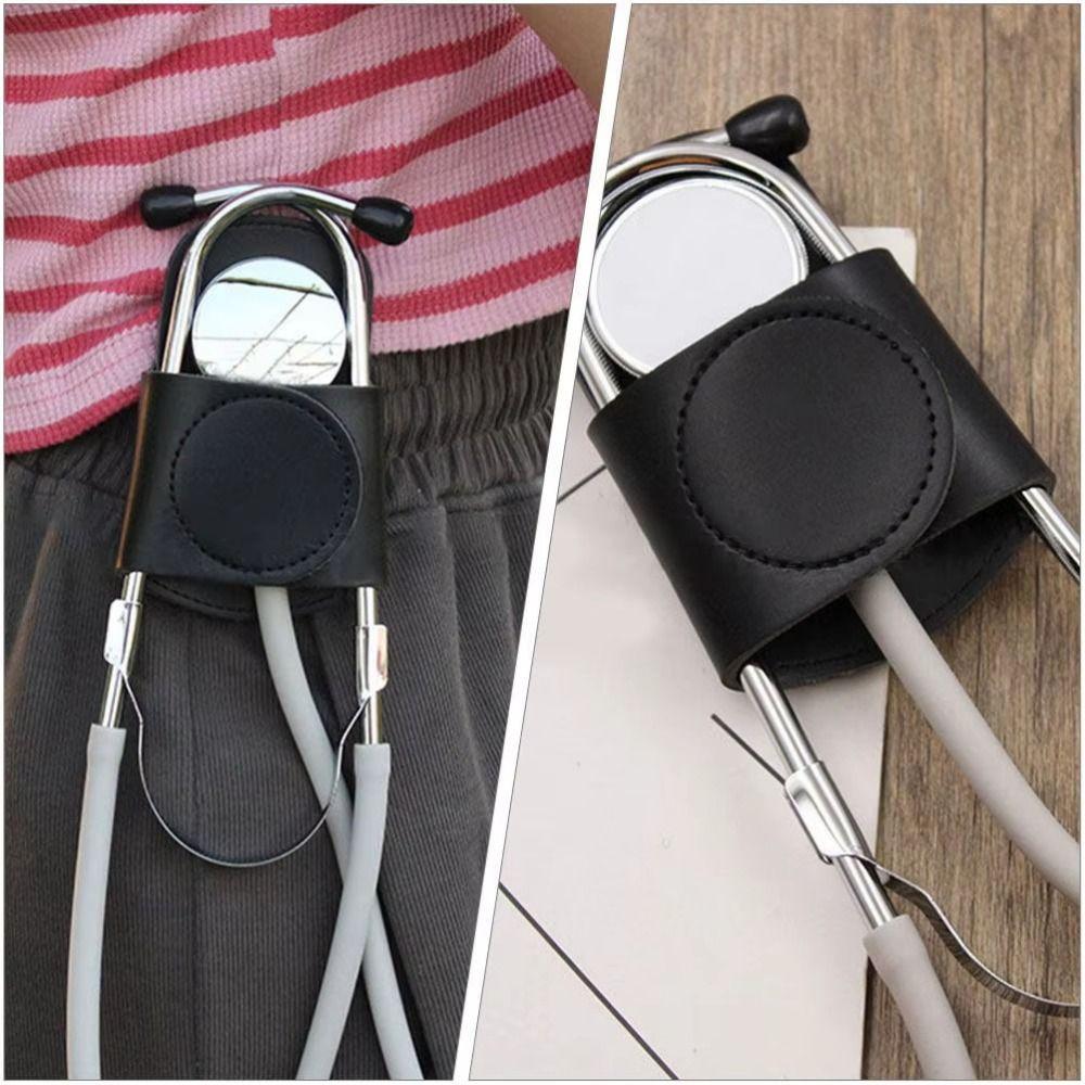 Hook Loop Closure Stethoscope Holder Clip Durable Magnetic Holder Stethoscope Storage Bag PU Leather Compact