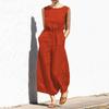 Solid-color High-waist Sleeveless Long Pants for Women, Stylish, Casual, Loose-fitting, Elegant One-piece Set