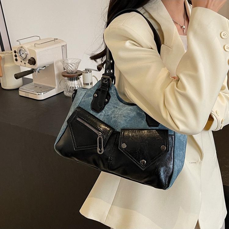 Large capacity shoulder bag, new crossbody bag, spliced women's bag, simple soft leather