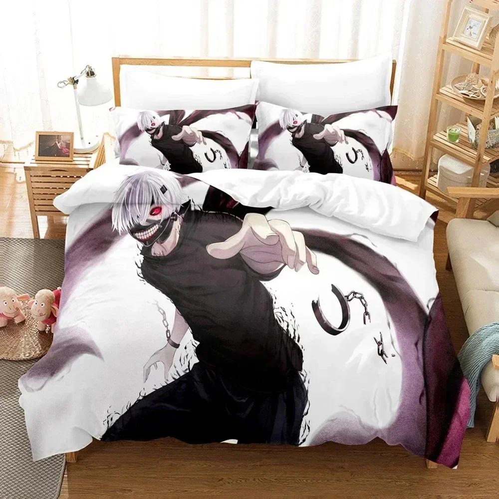 Top 3D Anime Tokyo Ghoul Bedding Set Double King Soft Children Bedroom Down Coat Set Animation Tokyo Ghoul Customizable Style