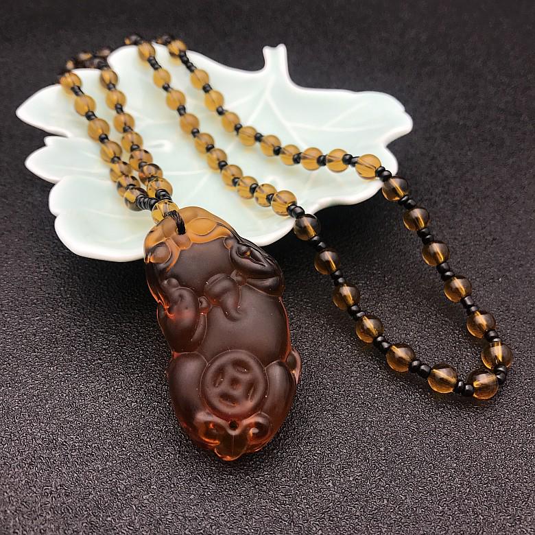 Versatile Long Pixiu Rose Quartz Necklace: Wealth, Luck & Personality Pendant for Autumn/Winter