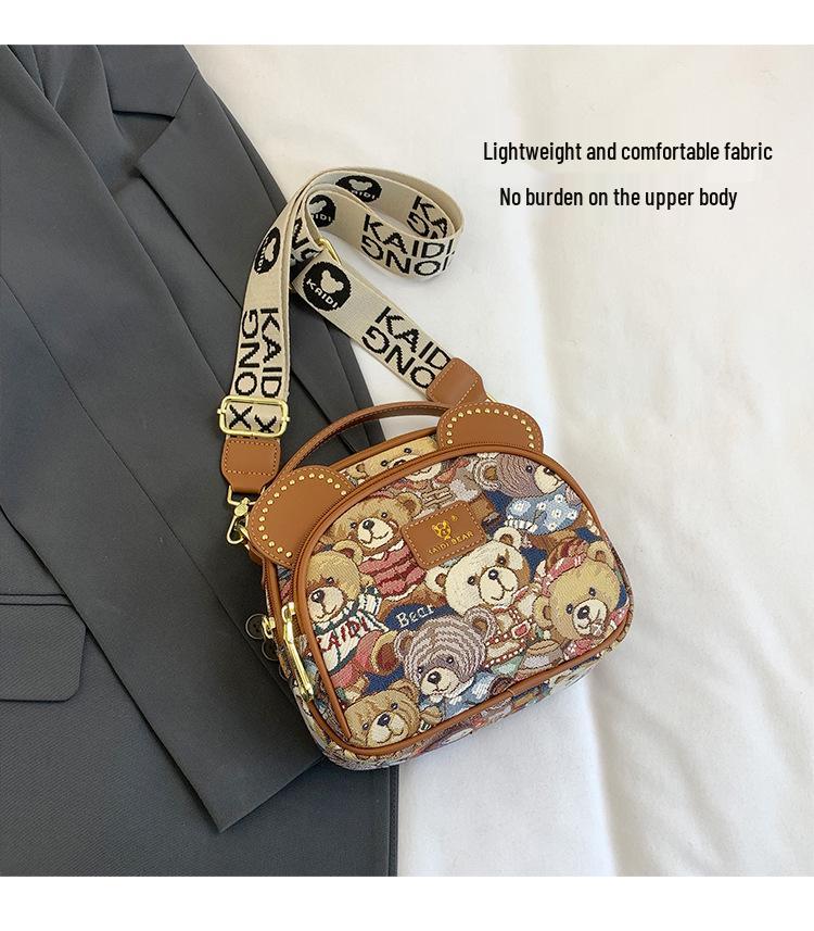 Katy Bear Embroidered Crossbody Bag - 2025 New Style Fashionable and Versatile Women's Shoulder Bag with Cute Bear Design.
