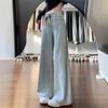 Women's High-Waisted Light Blue Straight-Leg Jeans - Summer Loose Wide-Leg Floor-Length Pants for Plus Size.