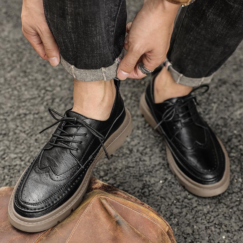 Spring Brand Men's Leather Oxford Shoes Men's Business Thick Sole Genuine Leather Shoes Office Dress Leather Shoes Casual Shoes