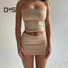 Zweiteiliges Rock-Set für Damen, trägerloses Bandeau-Tube-Crop-Top und figurbetontes Minirock-Set, Sommer-Club-Outfit