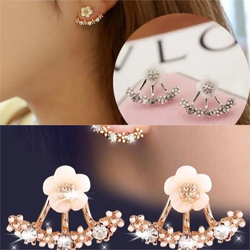 Women's Flower Earrings Zircon Ear Jacket Korean Style Copper Ear Studs Earrings Orecchini Jewelry Pendientes Aretes De Mujer
