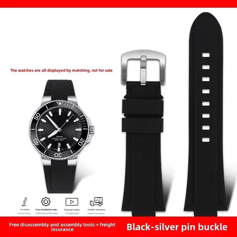 Wypukły interfejs 24*11mm 24*12mm silikonowy pasek do ORIS AQUIS Bransoleta nurkowanie męski gumowy zegarek Pasek Wodoodporne Paski do zegarków