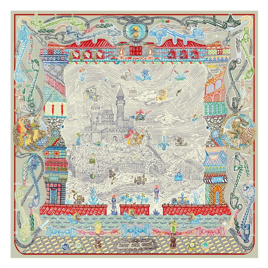 POBING Silk Scarf Women Castle Print Square Scarves Head Echarpes Silk Foulards Femme Wraps Beach Shawl Bandana Lady Hijabs 90CM