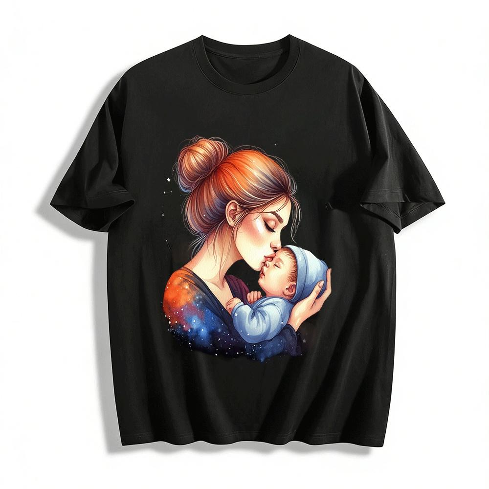 

Mother And Baby Kissing Print Warm Theme Parent-Child T-Shirt Pure cotton T-shirt XXS