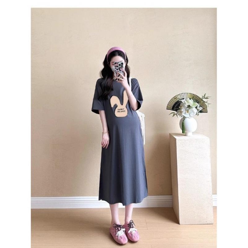 

Летнее платье-футболка с круглым вырезом и короткими рукавами, свободное и модное для беременных женщин 2XL темно-серого