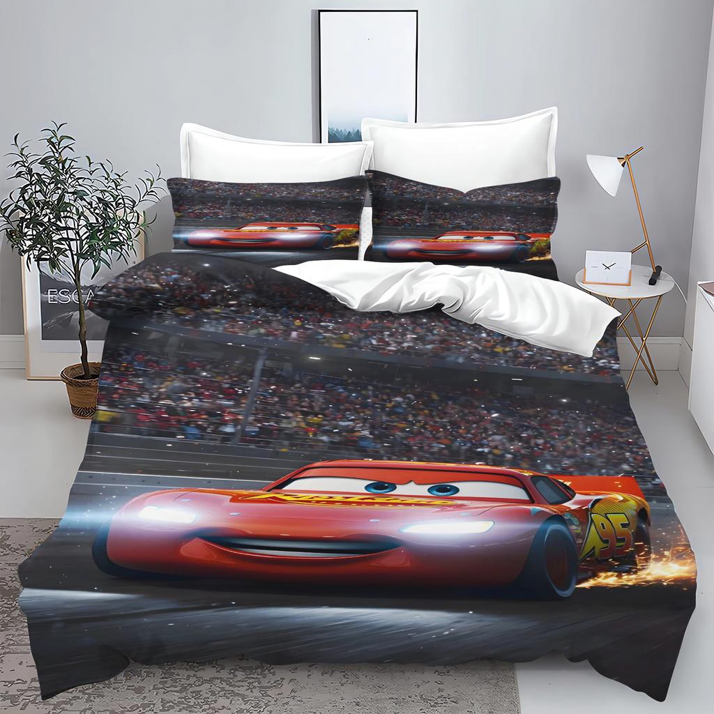 Zestaw pościeli 3D dla dzieci Lightning Mcqueen Łóżko podwójne Zestaw pościeli Słodka drukowana kreskówka Poszwa na kołdrę Poliestrowy zestaw kołdry Rozmiar Twin King