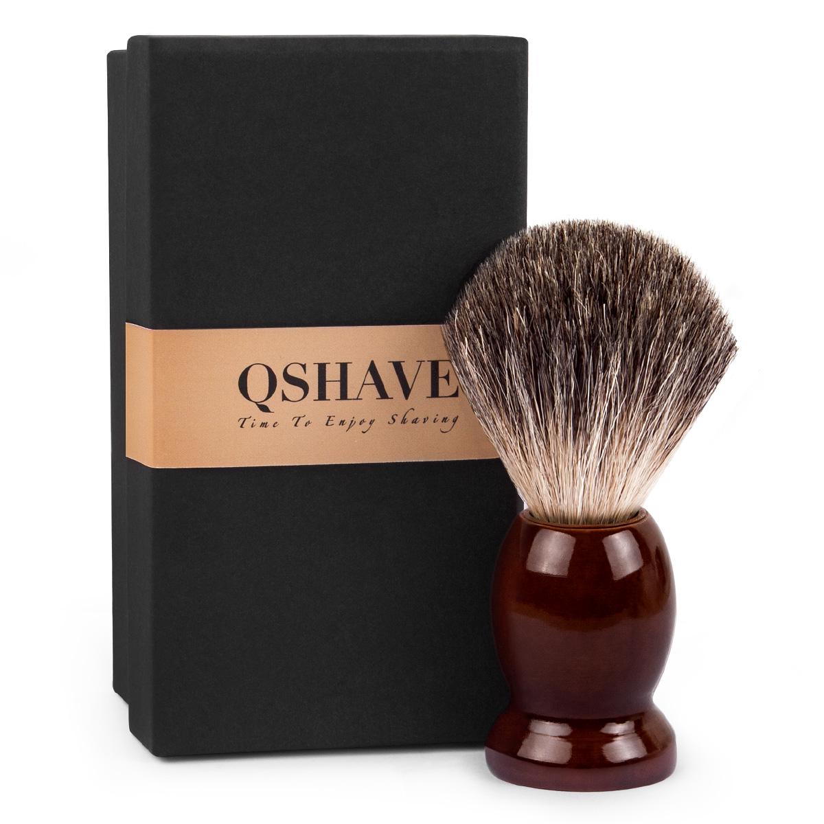 QSHAVE Man Pure Badger Hair Помазок для влажного бритья с деревянной ручкой, 1 шт.